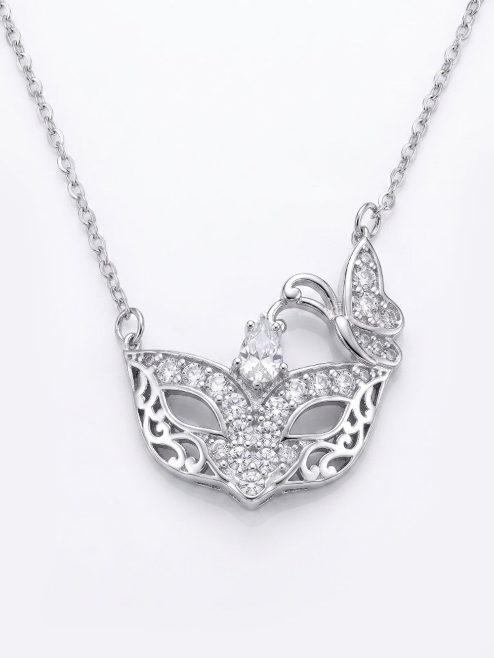 Venice Mask Masquerade Carnival Mask Necklace, 925 Sterling Silver Charmed Aroma - Picture 3 of 3